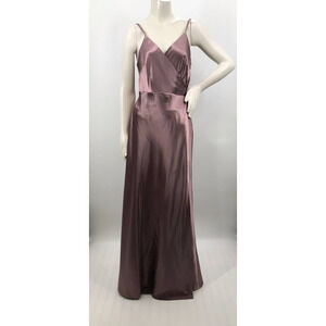Birdy Grey Women's Dark Mauve Shiny Satin Wrap Formal Bridesmaid Dress Size M